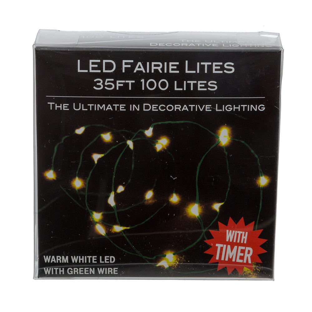 100-Light Battery Operated Warm White Fairy Green Wire Lights