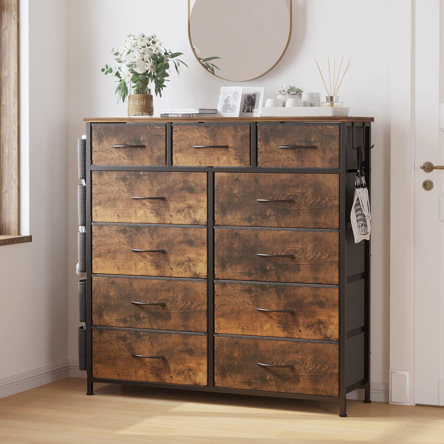 11 Drawer Dresser With Fabric Storage And Steel Frame