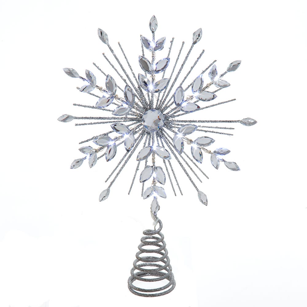 11.75" Lighted Silver Glittered Snowflake Treetop