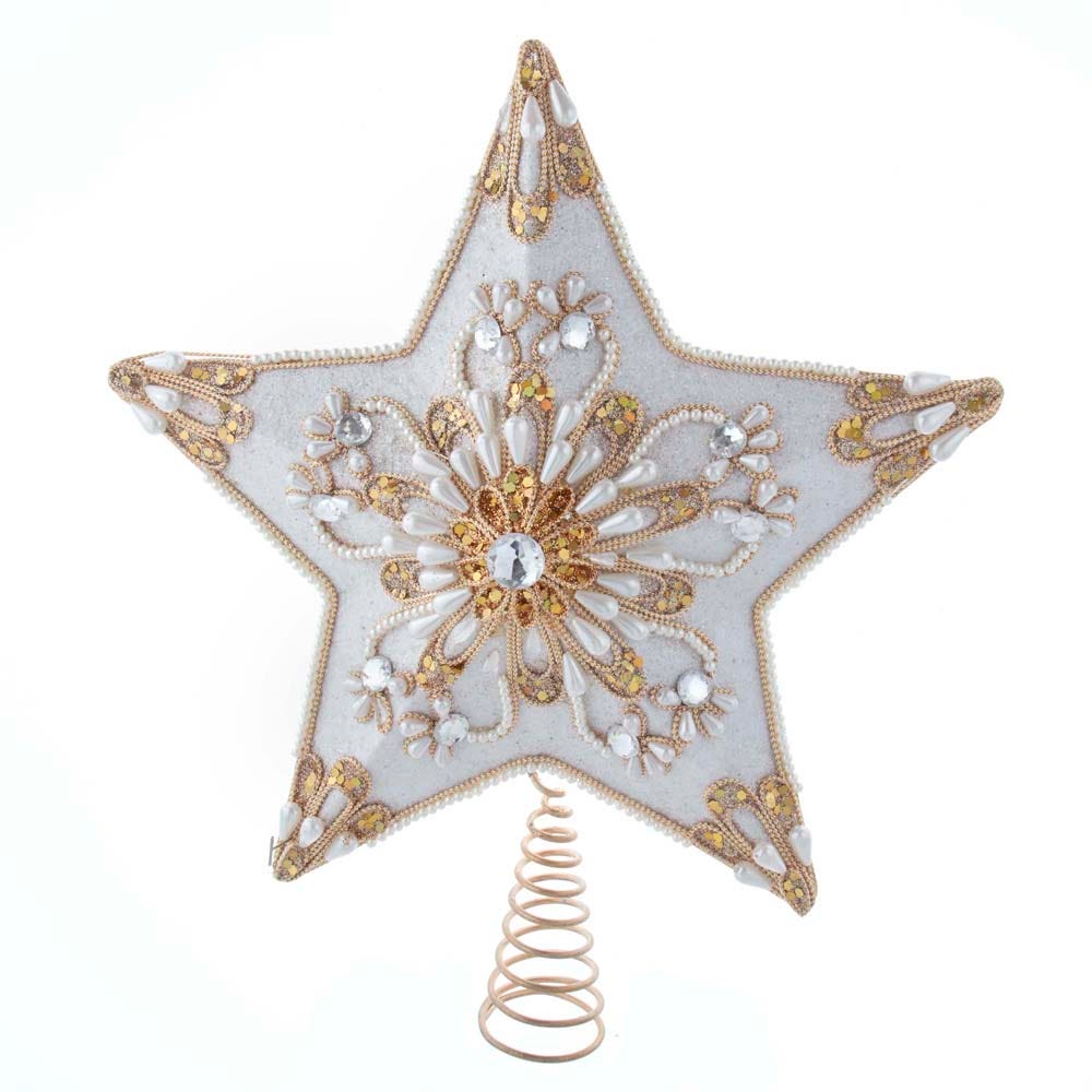 13.5" Un-Lit White and Gold 5 point Star Treetop