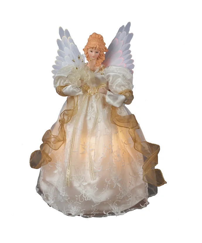 14" Fiber-Optic Ivory and Gold Animated Angel
