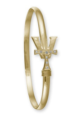 14K Gold Vermont Hook Bracelet with Diamond Accents - 4mm Band - 7.5 Inch