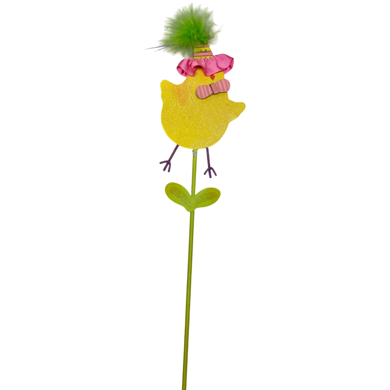 15 Inch Metal & Wood Spring Stake - Yellow Chick