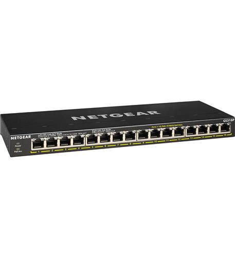 16-Port PoE Switch - Gigabit Ethernet Unmanaged Essentials | Netgear GS316P-100NAS