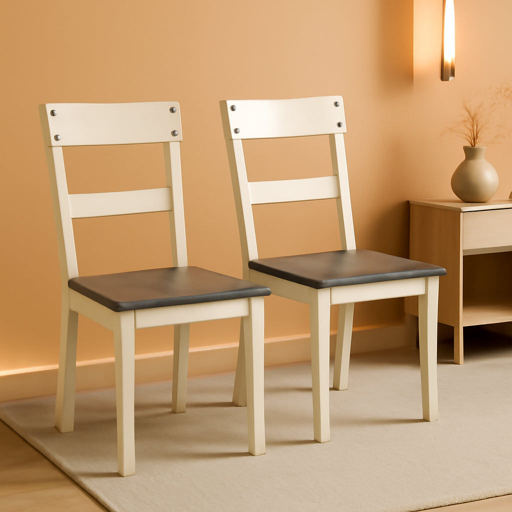 18 Inch Farmhouse Dining Chair White And Brown Set Of 2