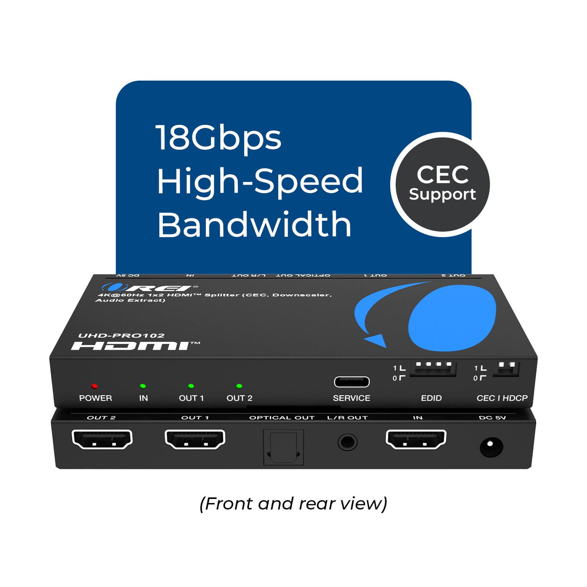 1x2 HDMI Splitter: 1-in 2-out, UltraHD 4K, Downscale, EDID (UHD-PRO102)