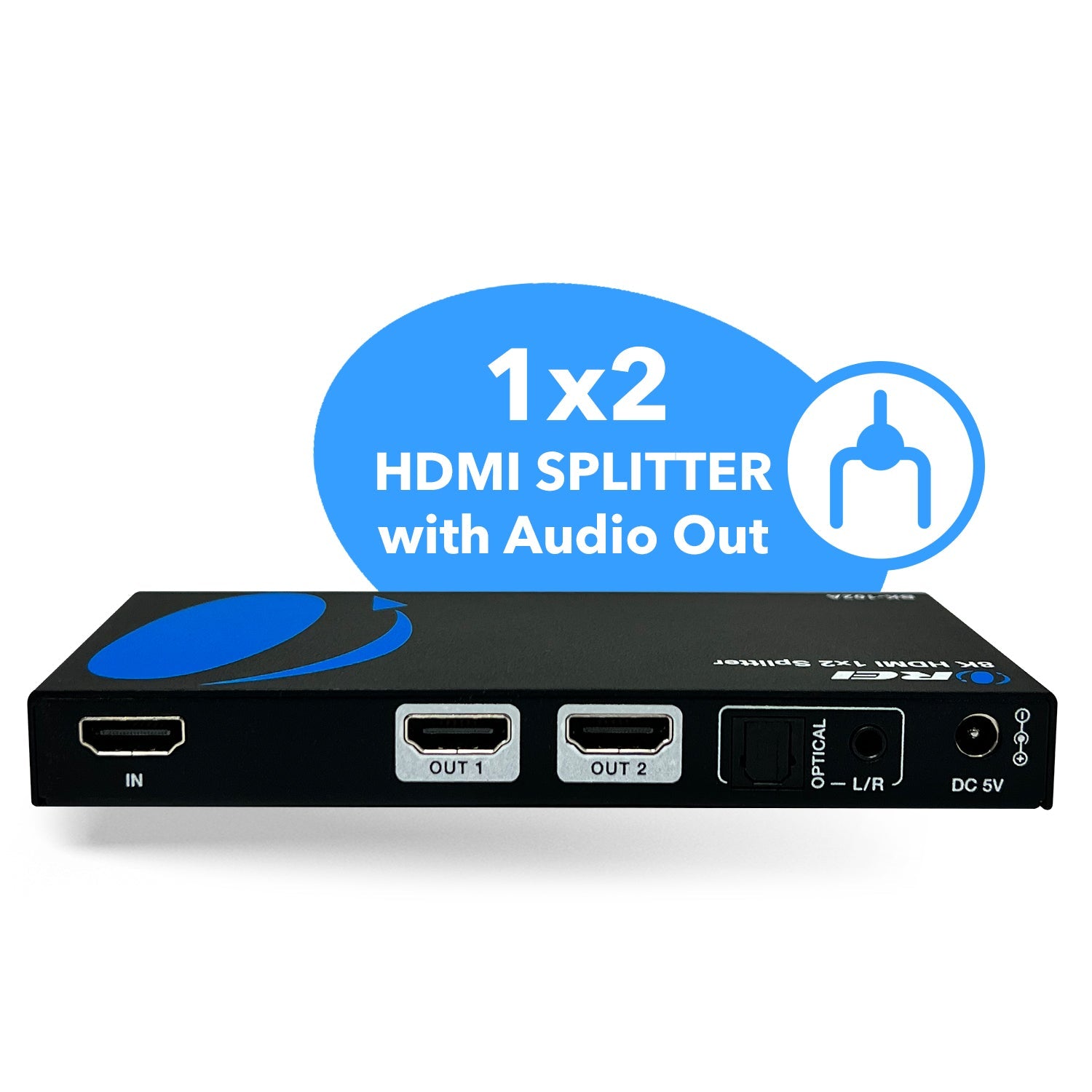 1x2 HDMI Splitter W/ Audio Out: 1-in 2-out, UltraHD 8K, EDID (BK-102A)