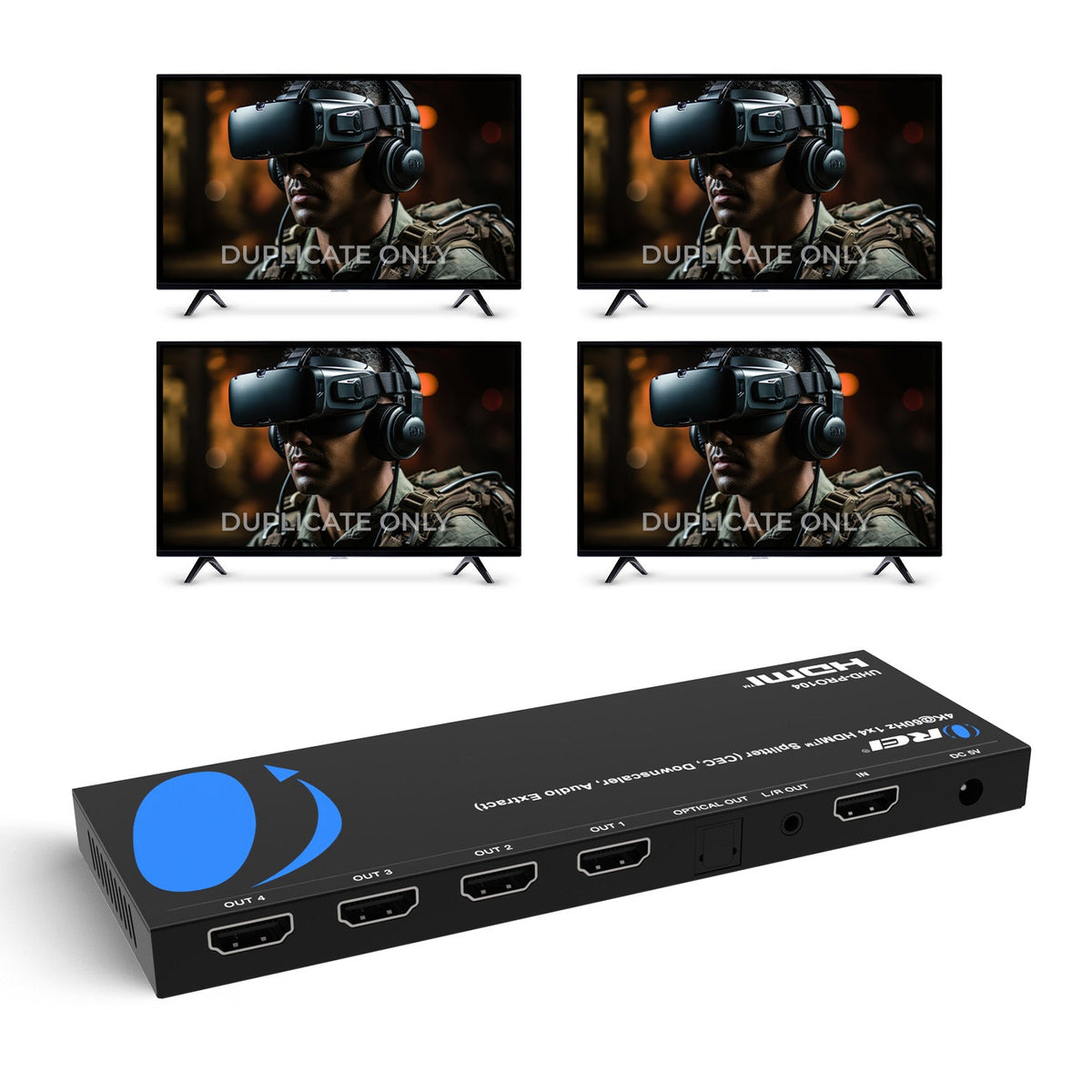 1x4 HDMI Splitter: 1-in 4-out, UltraHD 4K, Auto-Downscale, EDID (UHD-PRO104)