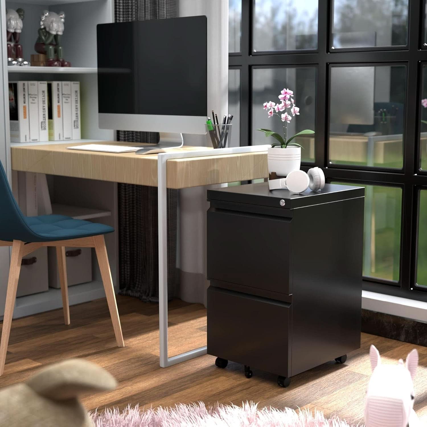 2 Drawer File Cabinet Locking On Wheels Metal Office Storage Cabinet For Home And Small Business, Legal And Letter Size