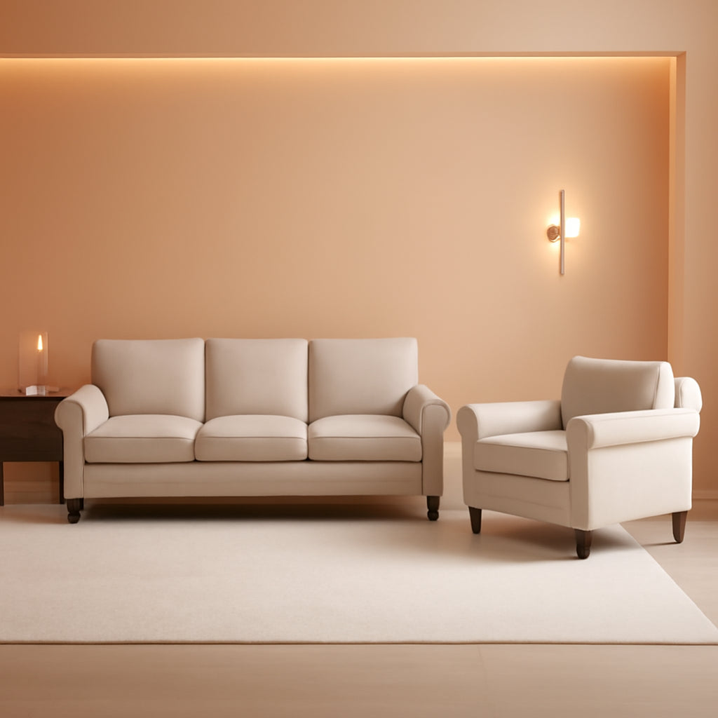 2 Piece Living Room Sofa Set With Solid Wood Frame 3 Seat Sofa And Armchair Beige