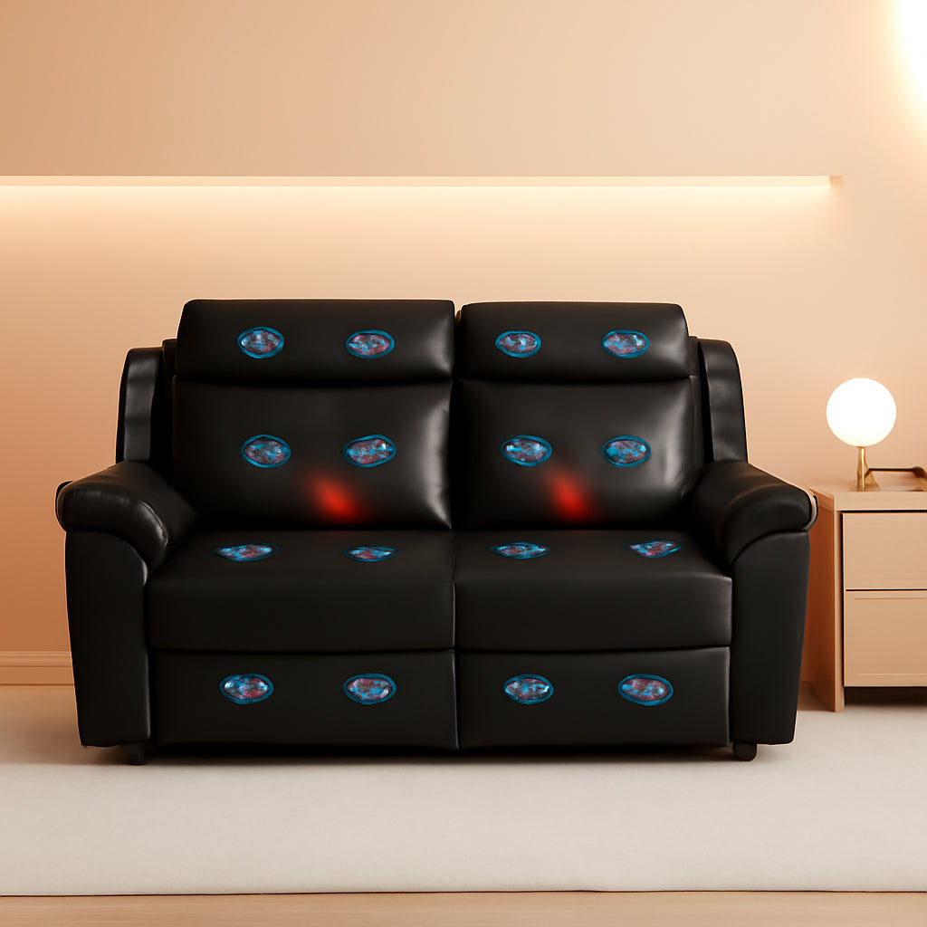 2 Seater Recliner Sofa With Massage And Heating In PU Leather For Living Room Home Theater