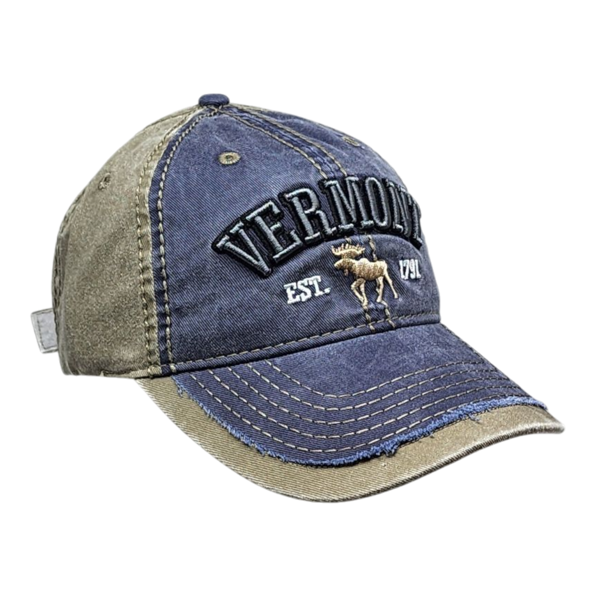 2 Tone Embroidered Hat - Vermont 1791 Moose - Sage and Navy