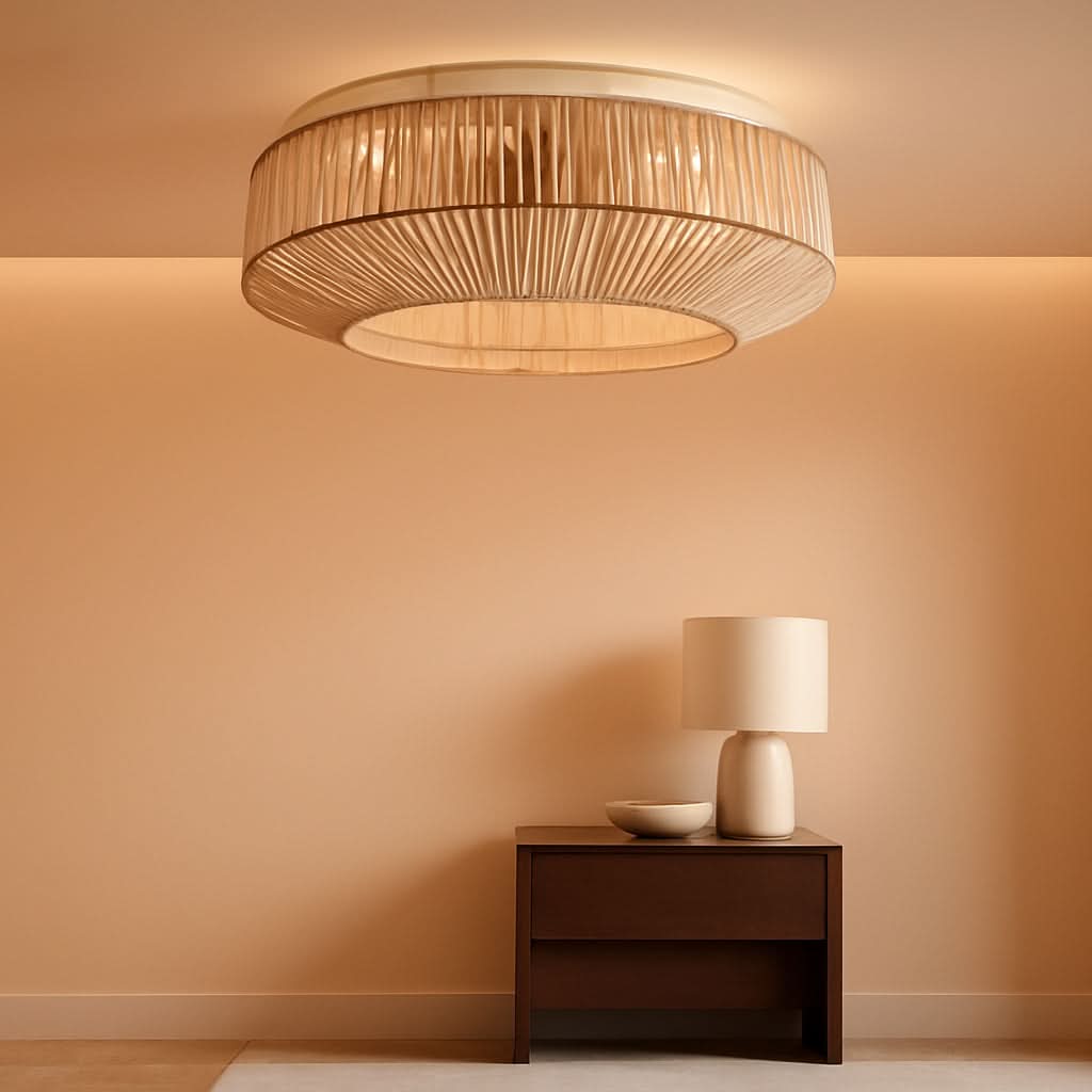 20 Inch Boho Caged Ceiling Fan With Light And Remote Control Flush Mount Six Speeds Rattan Shade