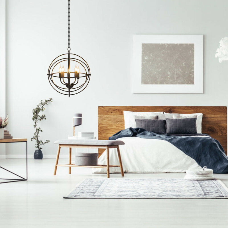 20 Inch Metal Chandelier With 5 Lights Rotatable Boom And Pivoting Interlocking Rings For Industrial Style Living Room