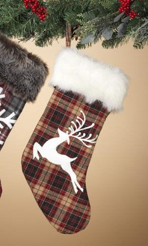 20" Plaid Holiday Stocking - Reindeer