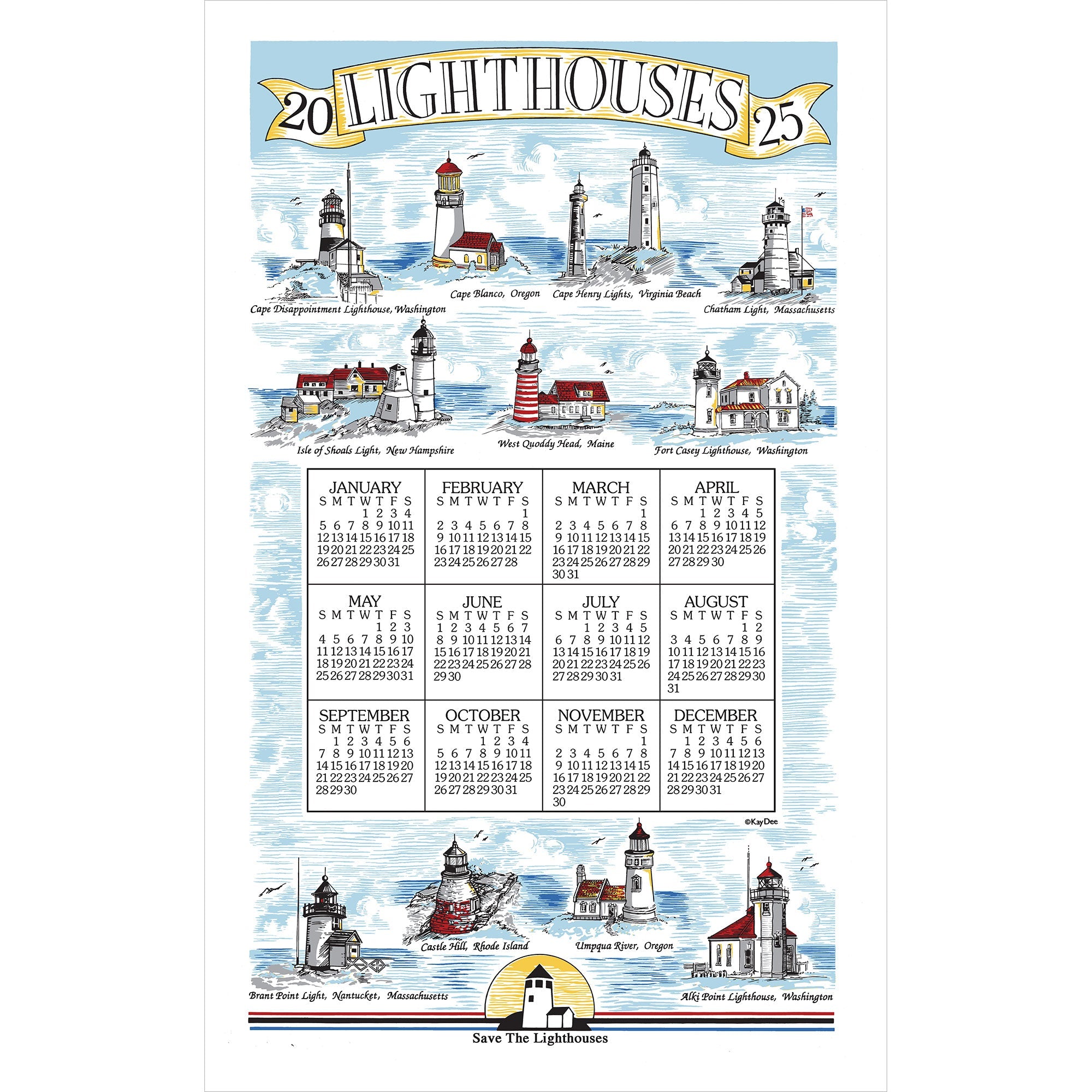 2025 Linen Calendar Towel - Lighthouses