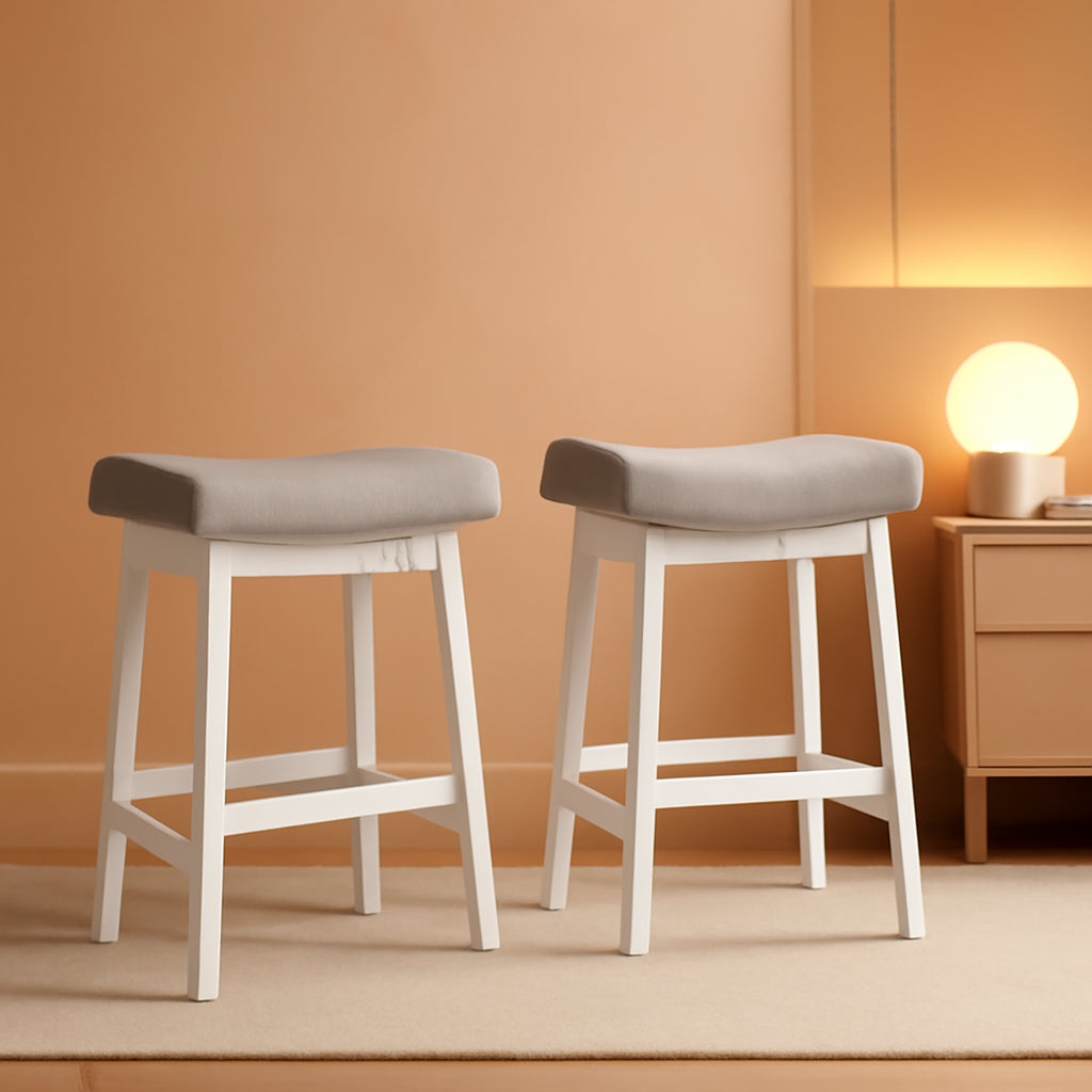 24 Inch Light Gray Farmhouse Bar Stools with Wood Legs, Set of 2