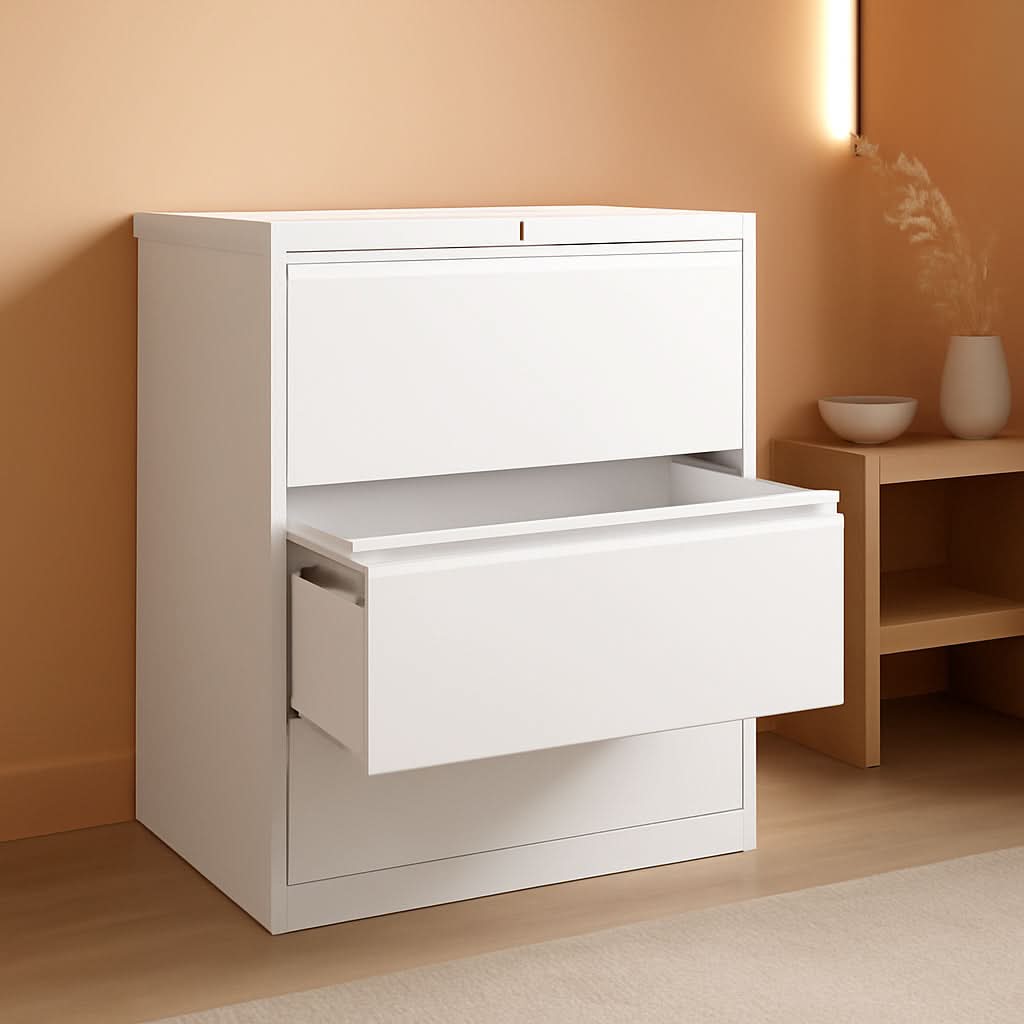 3 Drawer Lateral File Cabinet With Lock White Metal Storage Cabinet For Legal And Letter A4 Size