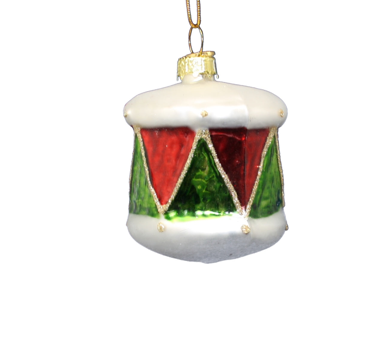 3 Inch Boxed Glass Ornament - Drum Red/Green