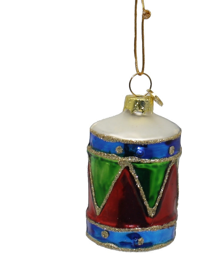 3 Inch Boxed Glass Ornament - Drum - Red/Green/Blue