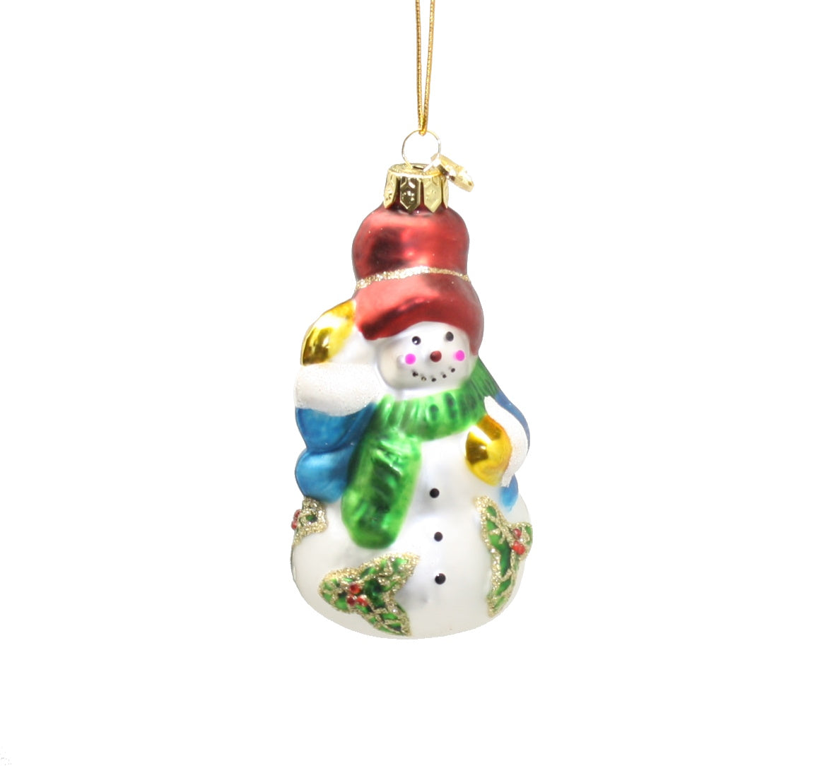 3 Inch Boxed Glass Ornament - Poinsettia Snowman