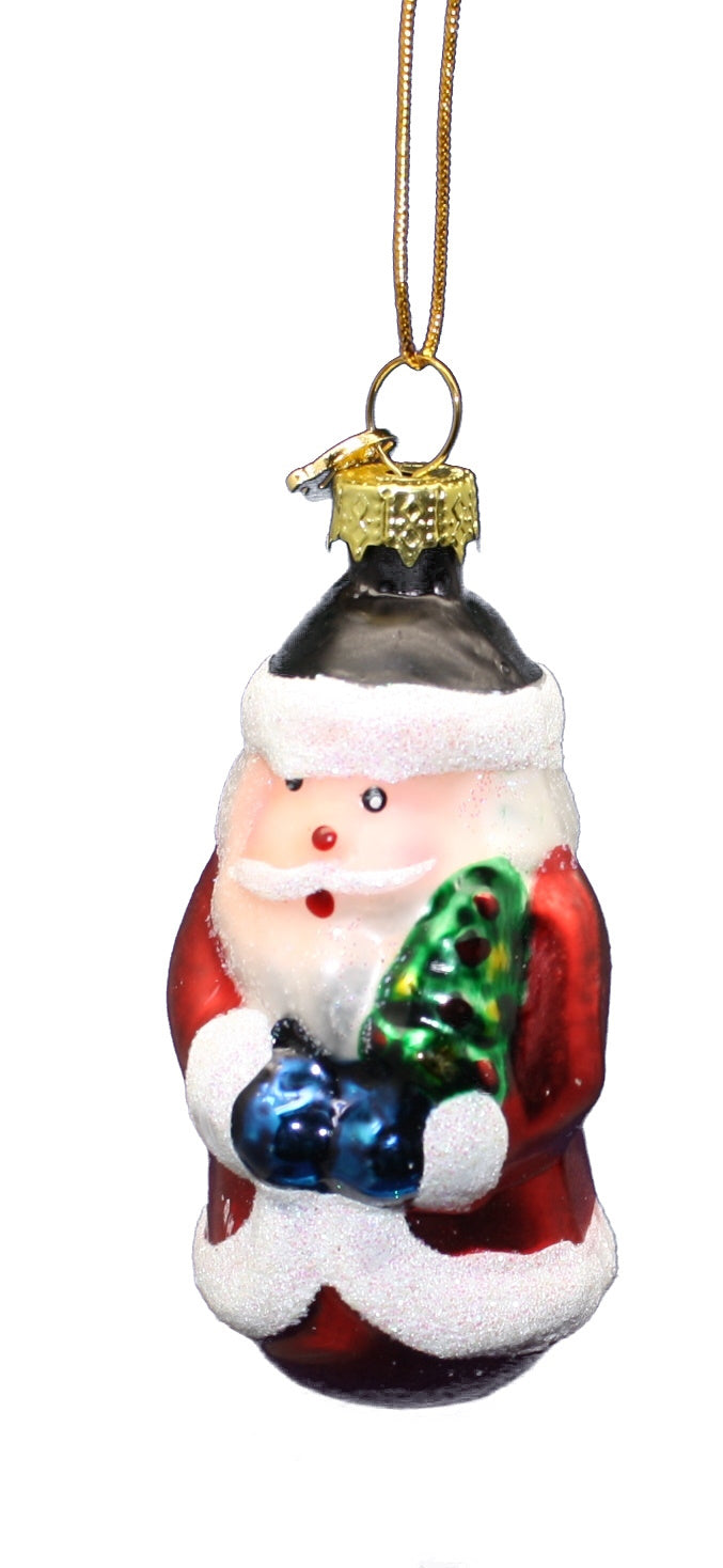 3 Inch Boxed Glass Ornament - Santa with Tree