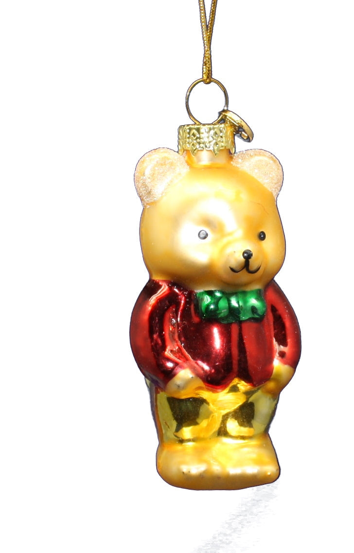 3 Inch Boxed Glass Ornament - Teddy Bear - Red Sweater