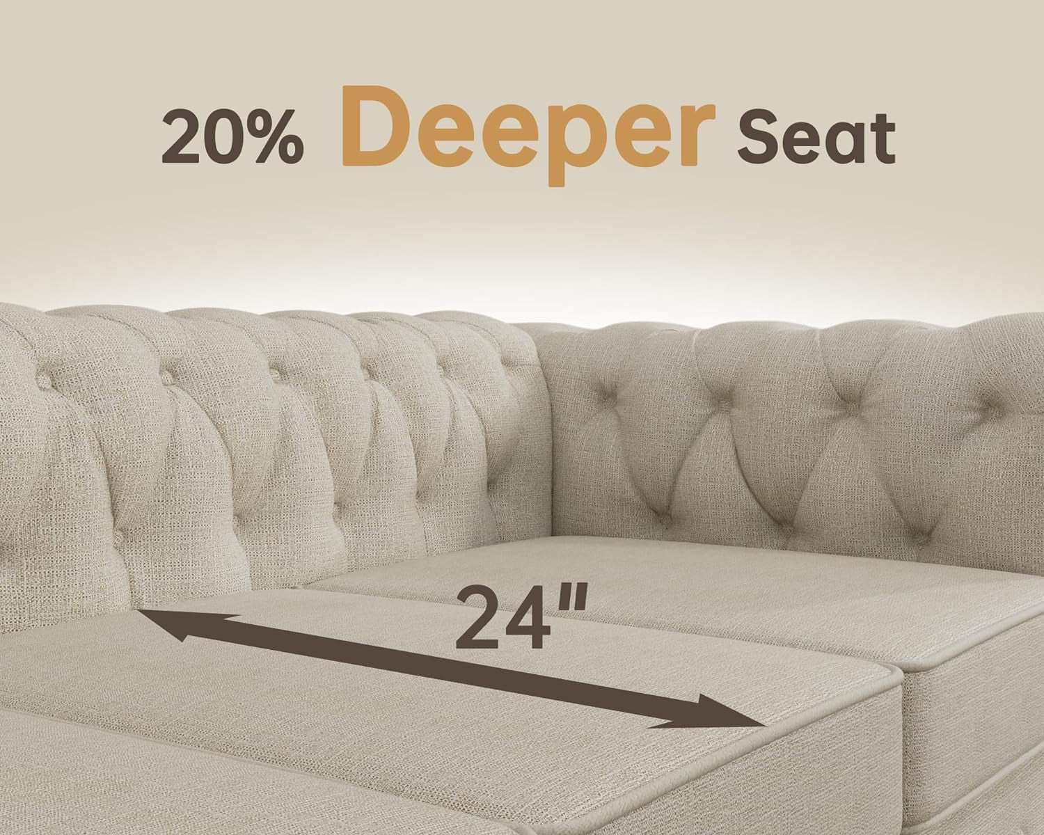 3 Piece Classic Chesterfield 6 Seater Sofa Set With Tufted Cushions Linen Beige Upholstery