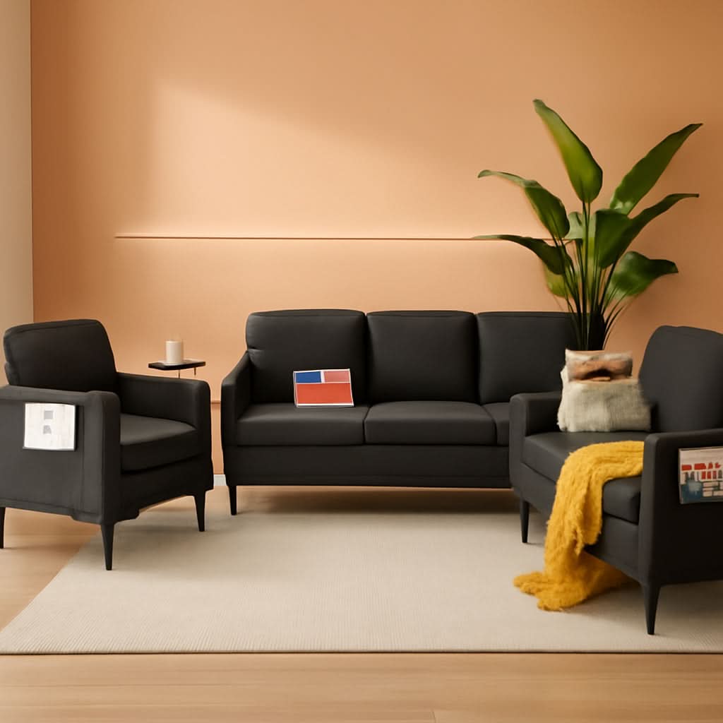 3 Piece Living Room Furniture Set With 3 Seat Couch Loveseat And USB Ports Dark Grey