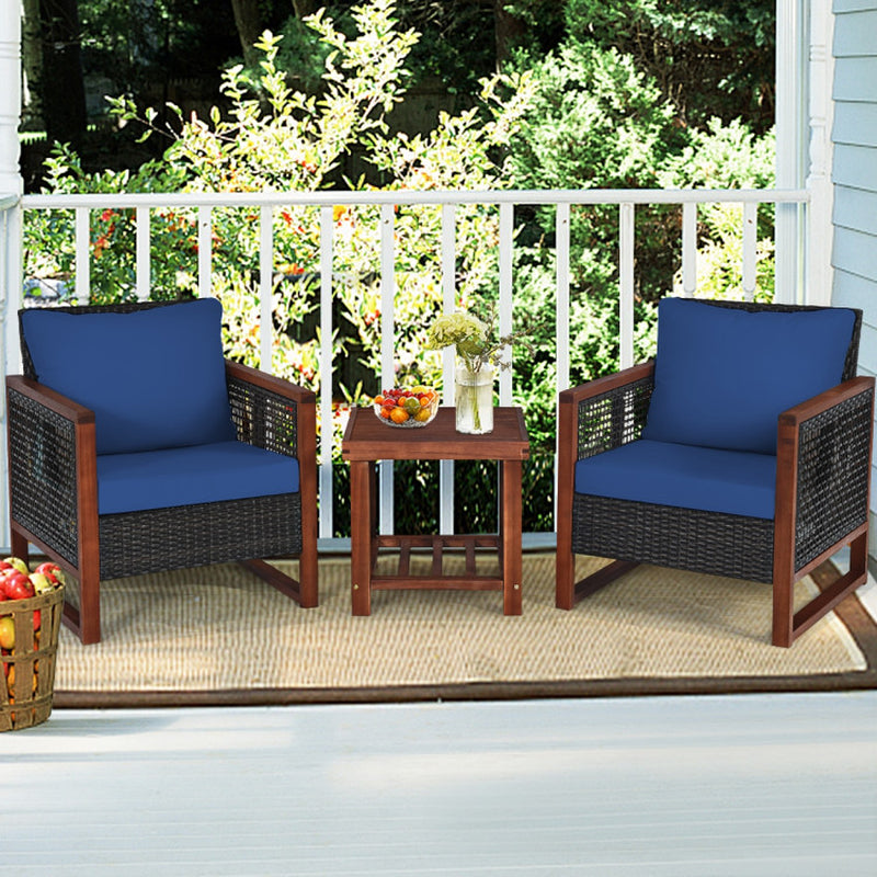 3 Piece Natural Acacia Wood Patio Furniture Set With Coffee Table For Outdoor Use