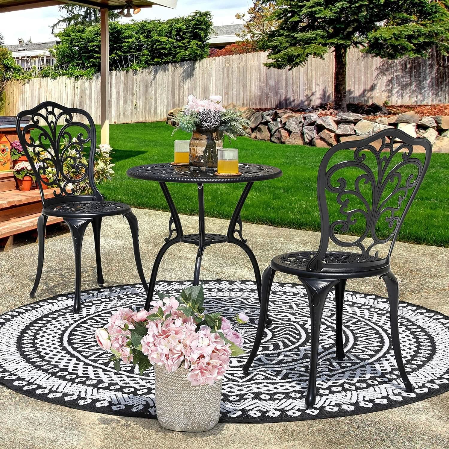 3 Piece Outdoor Bistro Set Cast Aluminum With Umbrella Hole Patio Garden Balcony Courtyard