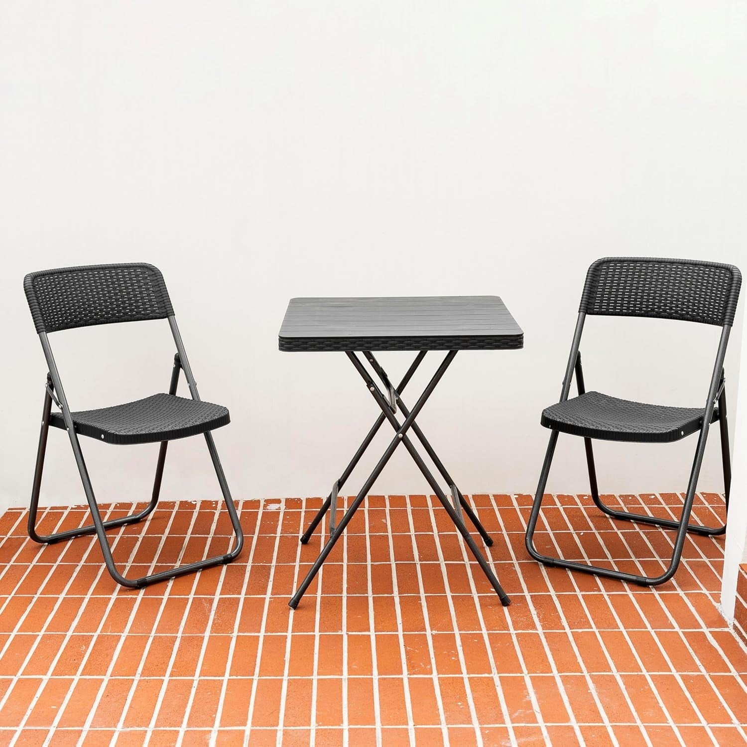 3 Piece Outdoor Folding Patio Set Weather Resistant Rattan Table For Indoors And Outdoors