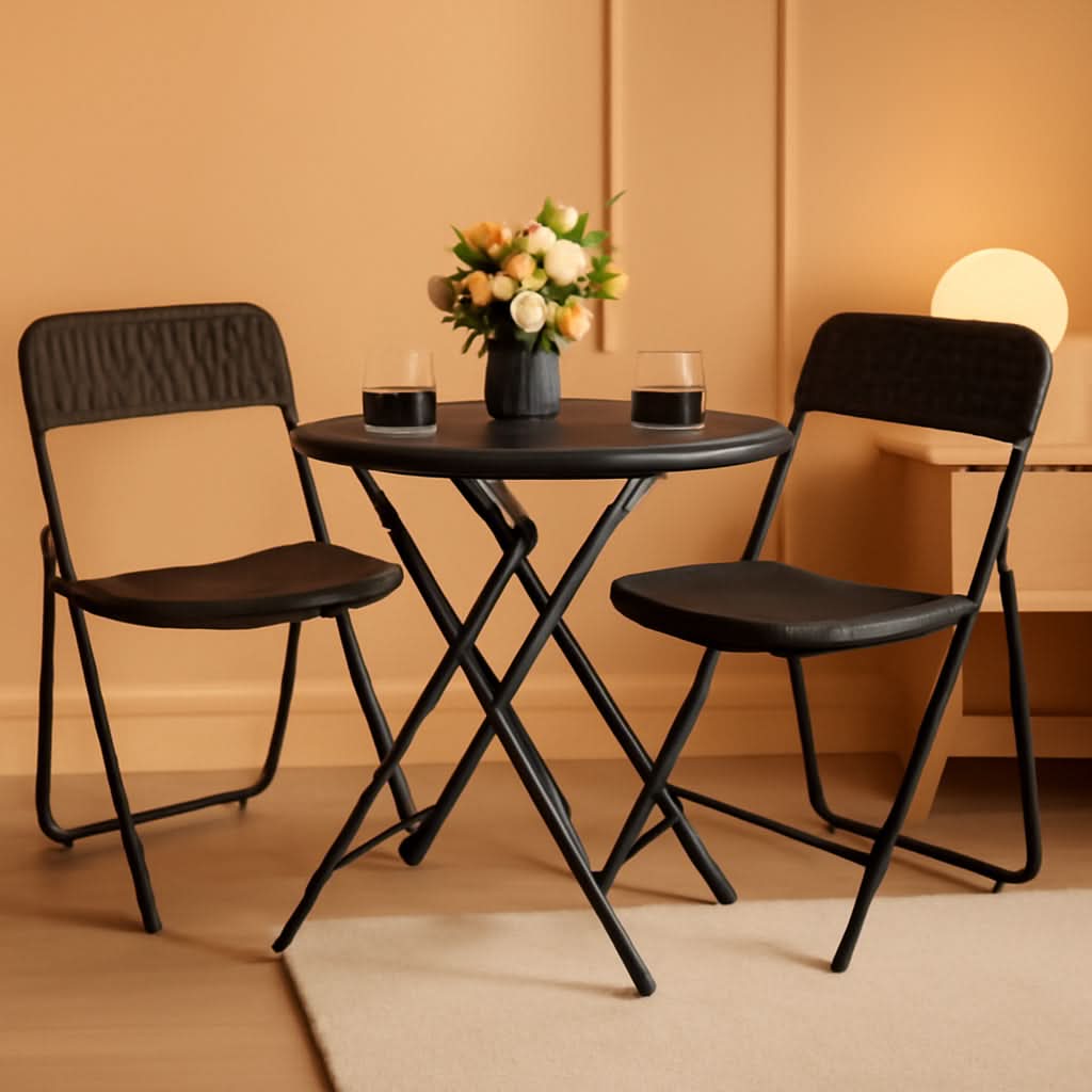 3 Piece Outdoor Folding Patio Set Weather Resistant Rattan Table For Indoors And Outdoors