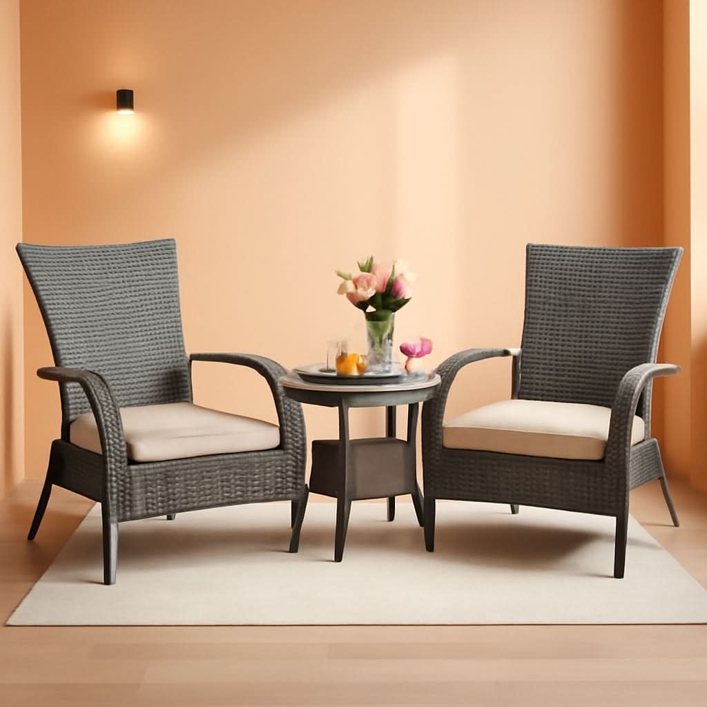 3 Piece Wicker Adirondack Patio Set With Cushioned Chairs