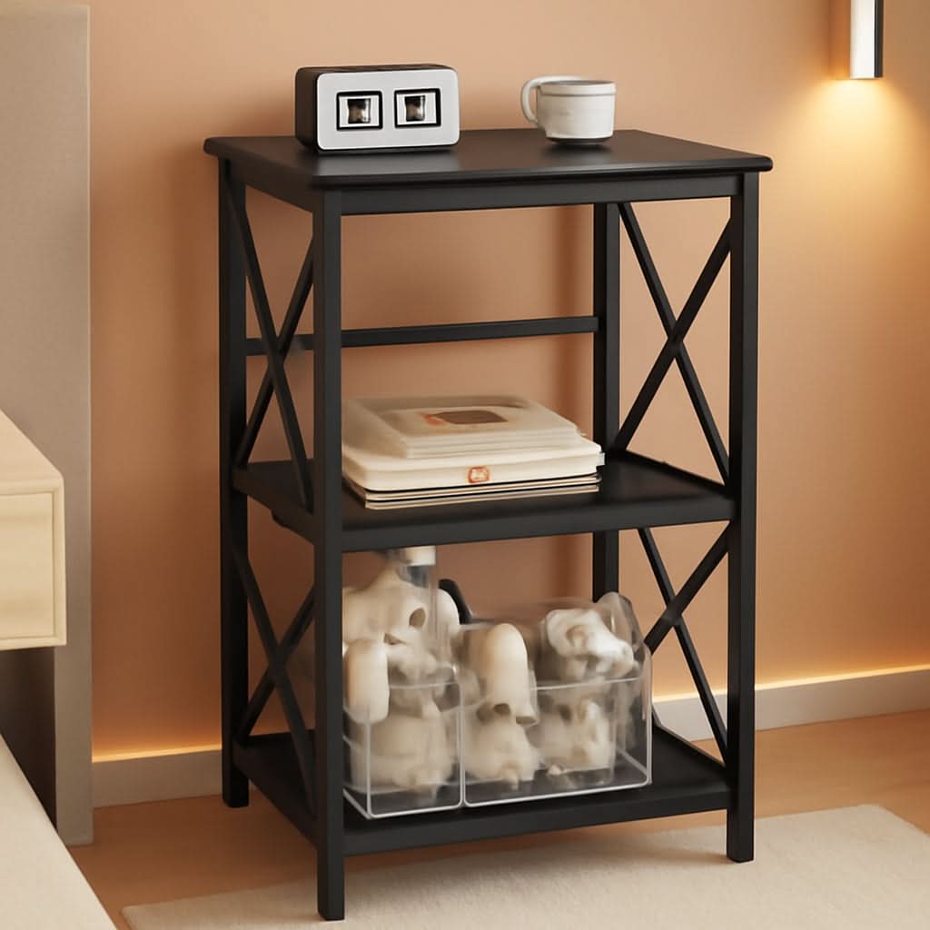 3 Tier Industrial Metal Bookcase With Side Fence Black 29.5 X 15.75 X 11.4 Inches Storage Shelf