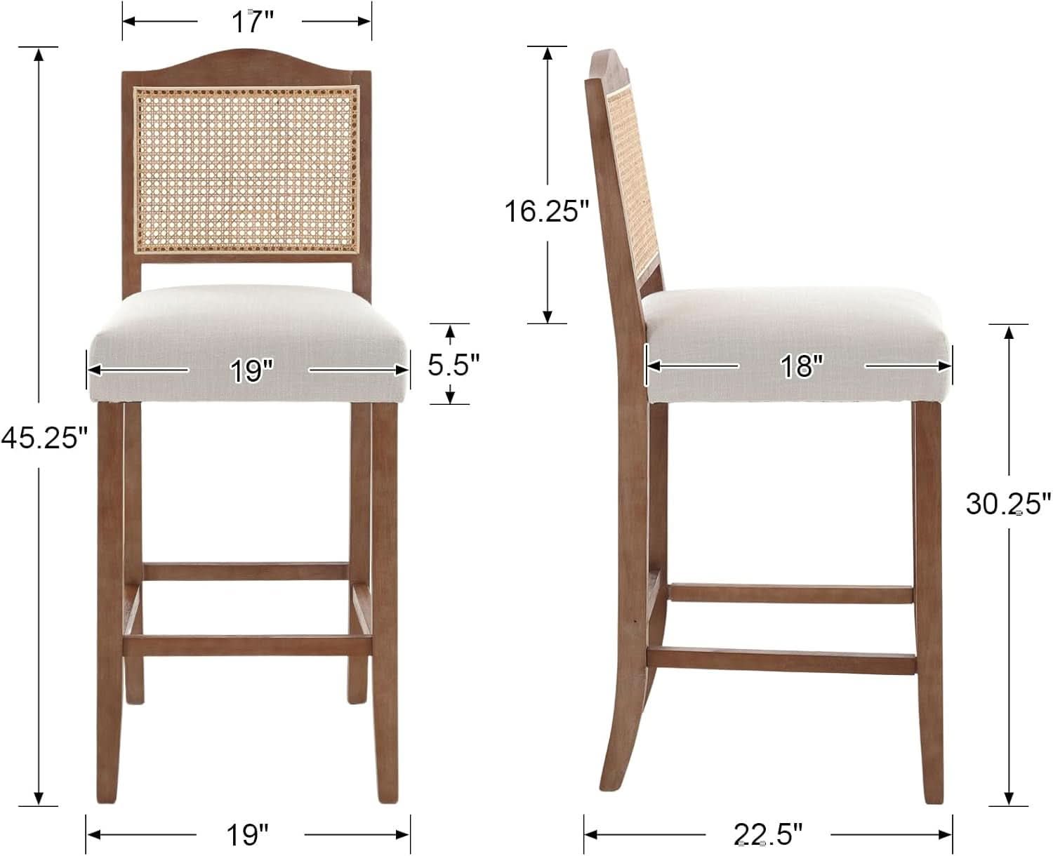 30 Inch Counter Height Stools Linen Beige Set Of 2