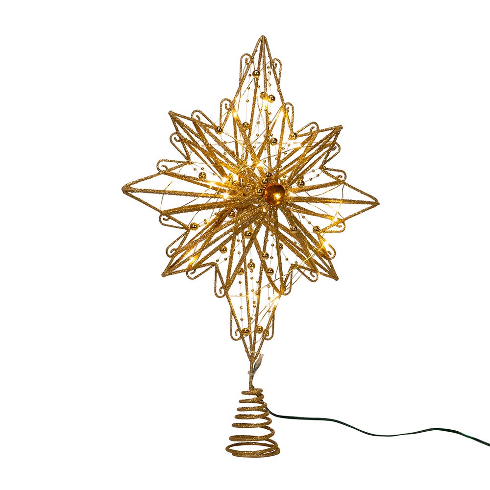 30-Light Warm White Fairy LED Gold Star Treetop - 15 Inch