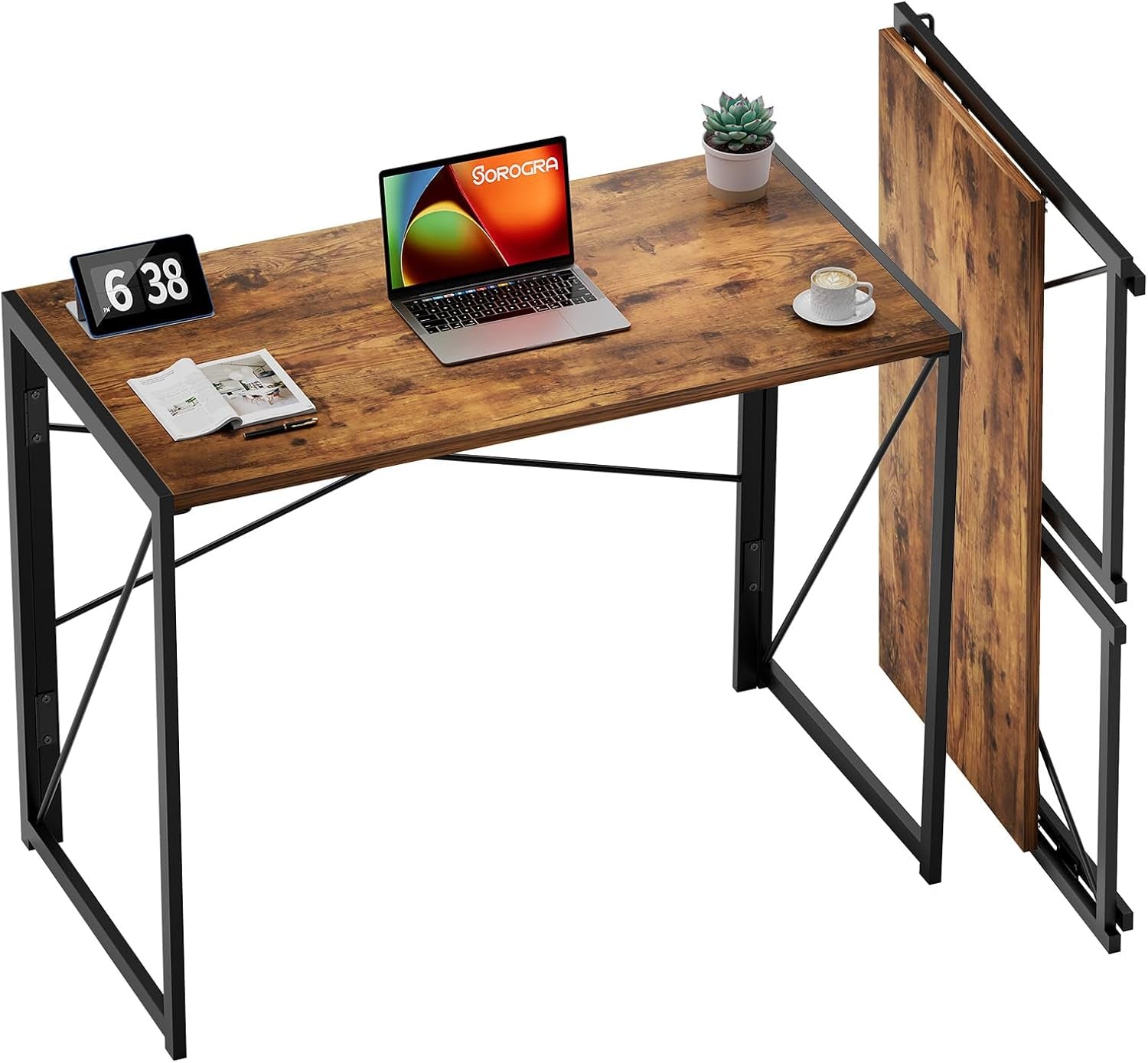31.5-Inch Vintage Brown Folding Desk For Small Spaces