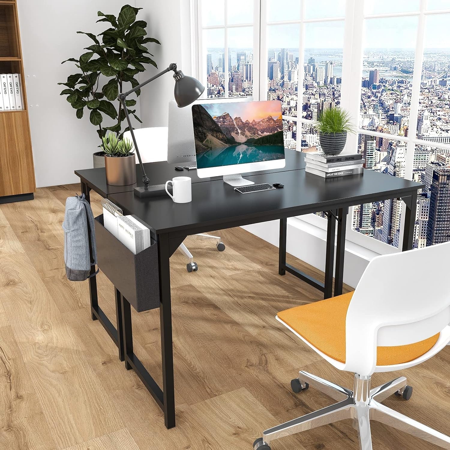 32 Inch Black Office Desk With Storage And Headphone Hooks