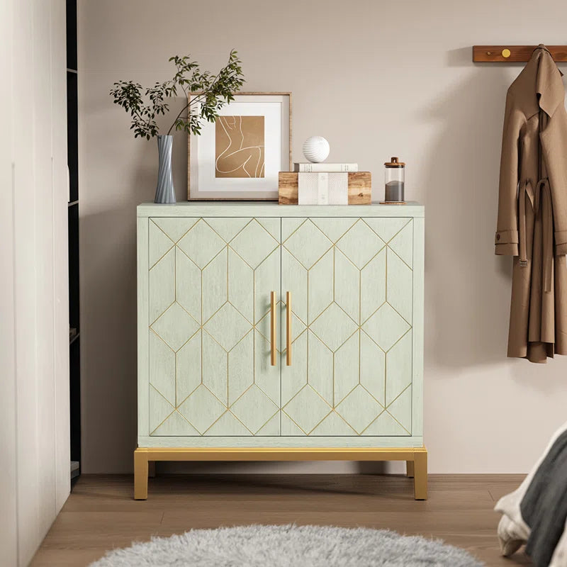 32 Inch Contemporary Accent Cabinet With Gold Trim