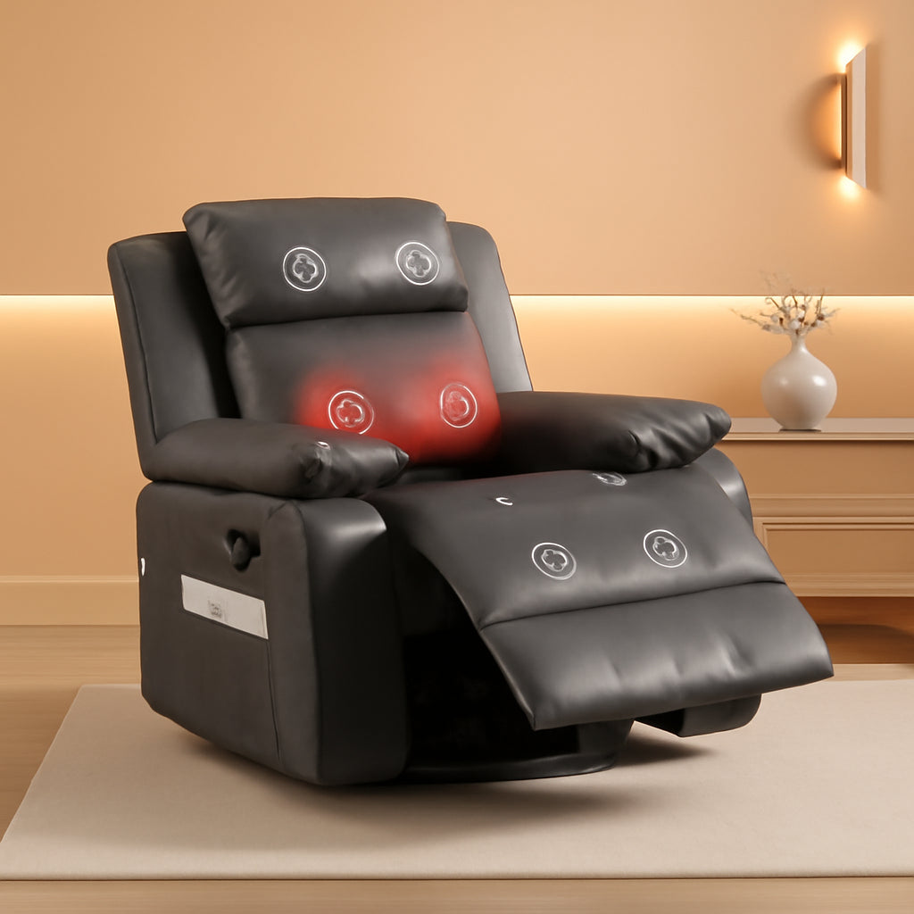 360 Degree Swivel Recliner Chair With Massage And Heat Grey
