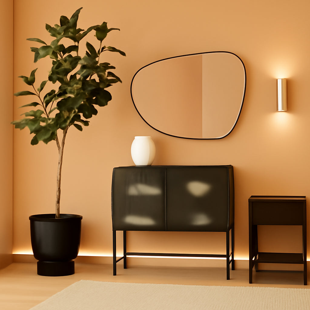 36x26 Matte Black Irregular Mirror With Asymmetrical Frame
