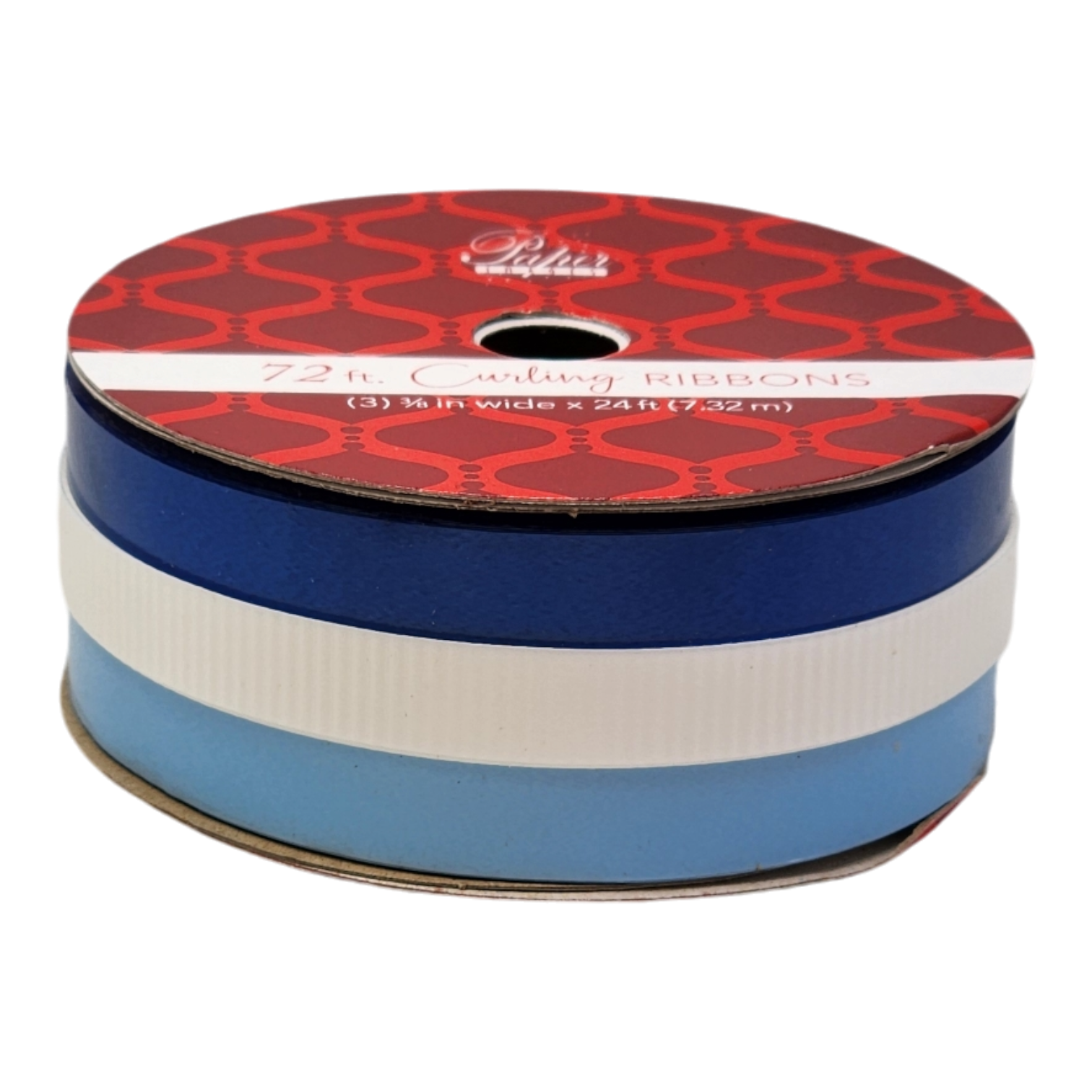 3/8 Inch Curling Ribbon - 3 Colors - 24 Feet Each - Blue/White