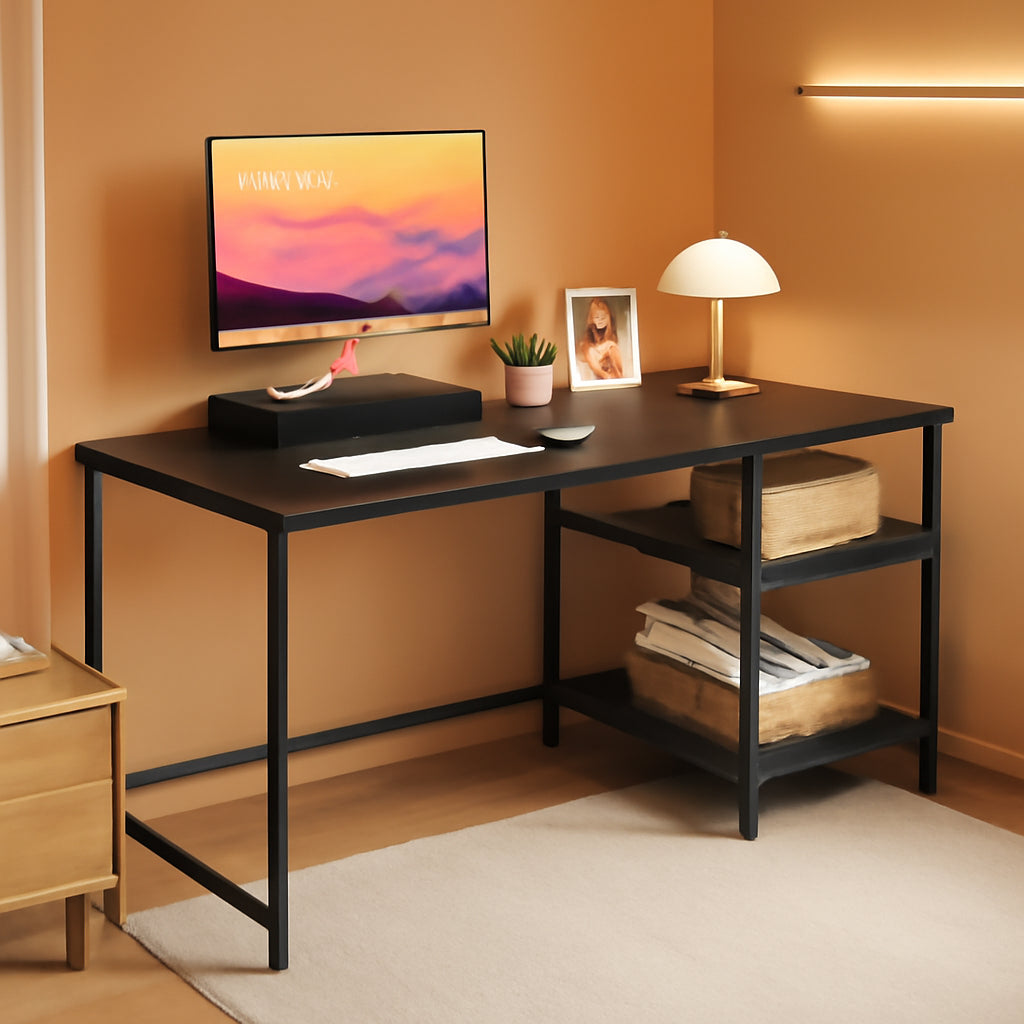 39 Inch Computer Desk With Monitor Stand And Adjustable Shelves Black