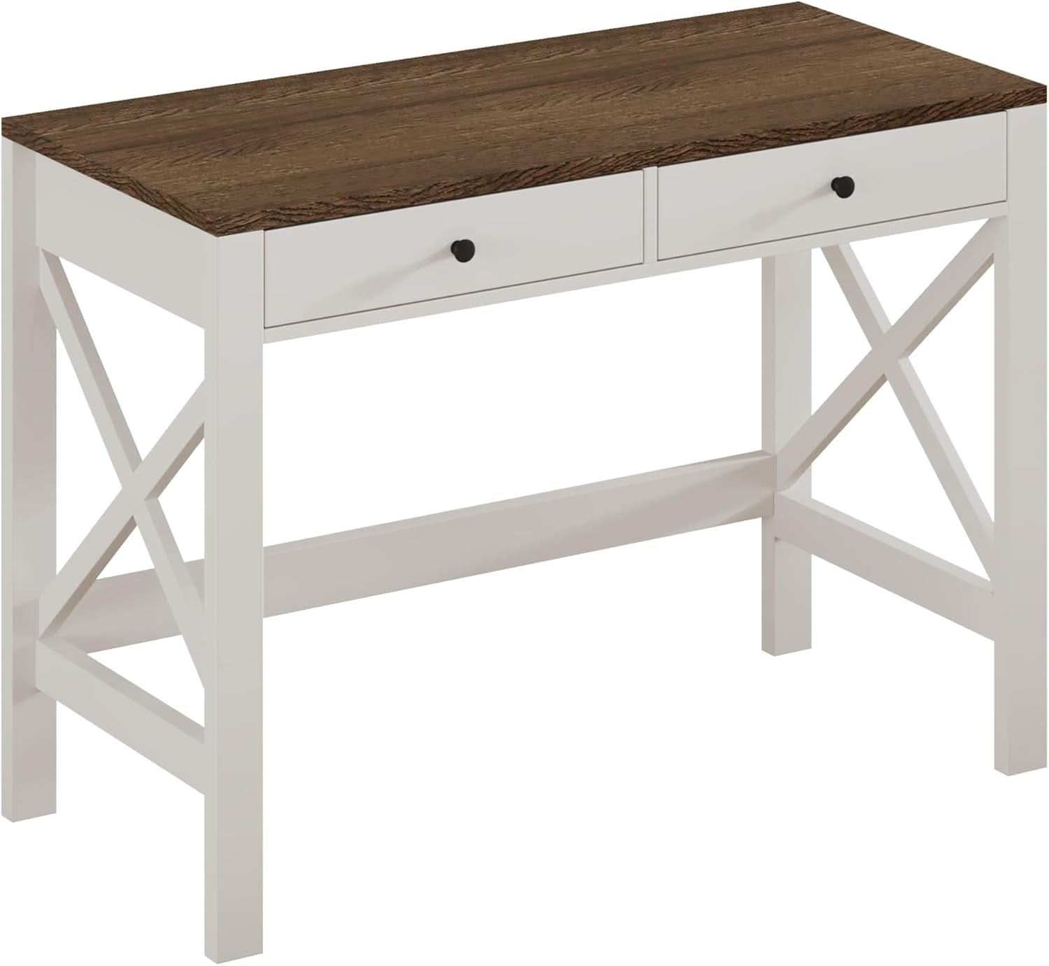 39 Inch Farmhouse Computer Desk With Drawers And X Frame