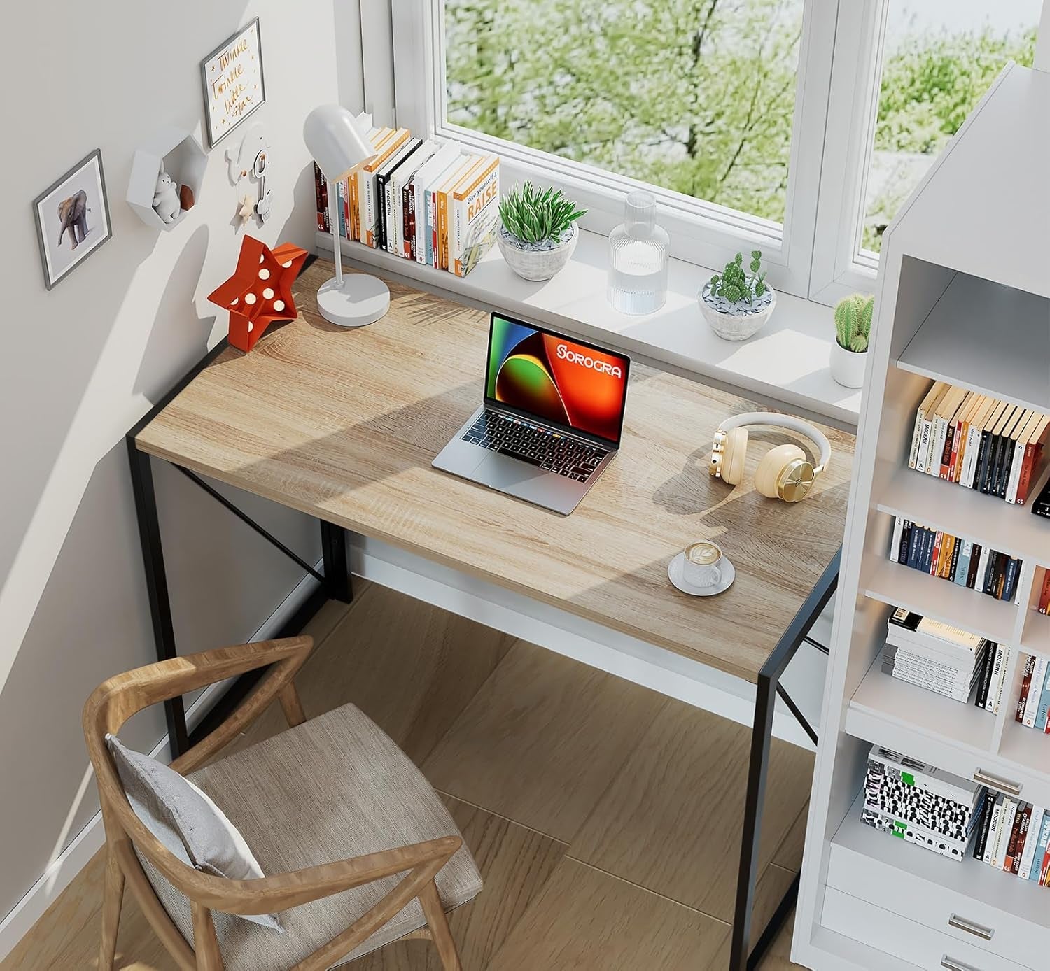 39.4 Inch Folding Desk Beech Writing Table For Small Spaces