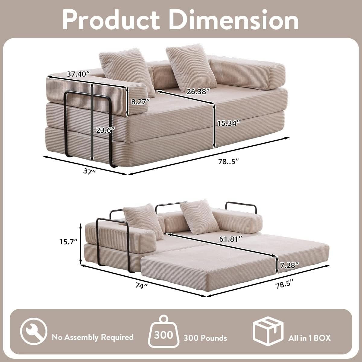 4 In 1 Convertible Folding Sleeper Sofa Bed
