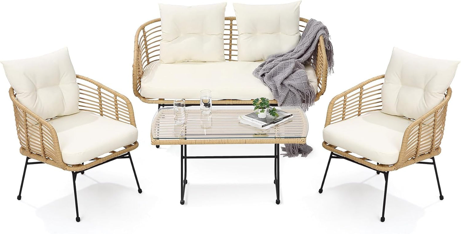 4 Piece Outdoor Patio Sectional Sofa Set with Cushions