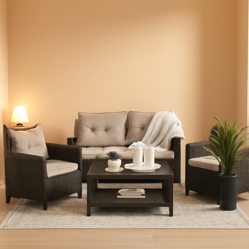 4 Piece Outdoor Rattan Furniture Set With Glass Table Weather Resistant
