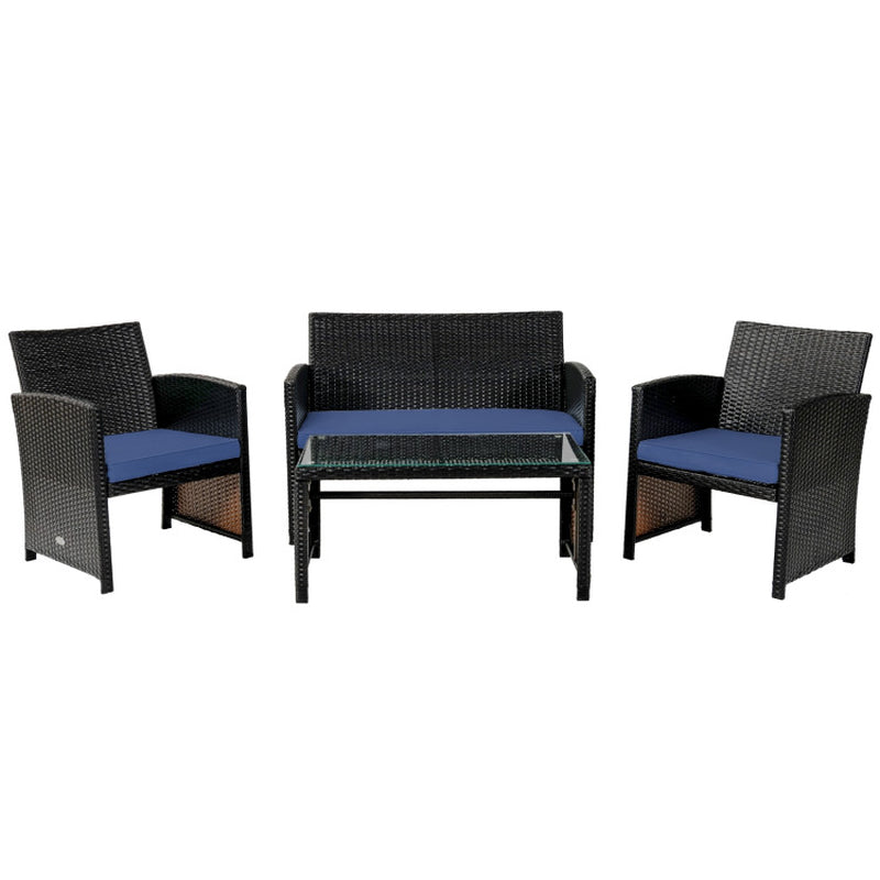 4 Piece Patio Rattan Set Cushioned Outdoor Furniture
